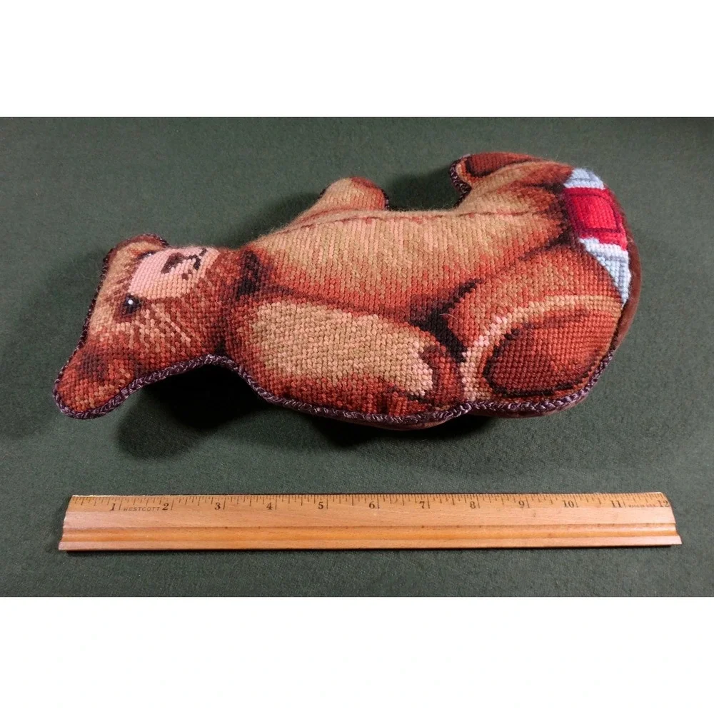 Needlepoint Embroidery decorative pillow TEDDY BEAR Katha Diddel Home Collection